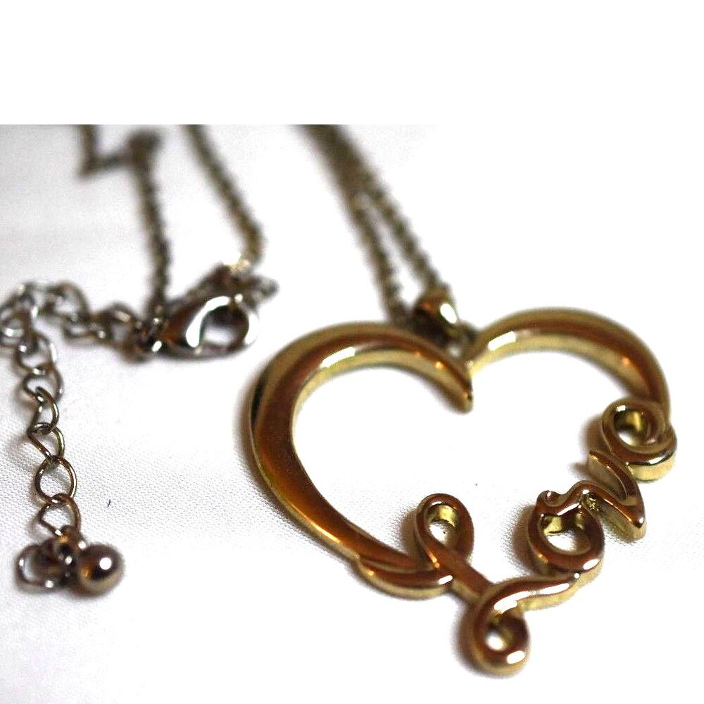 Classic Open Heart "Love" 1.5" Pendant Silver/Gold Tones 18" Casual Necklace